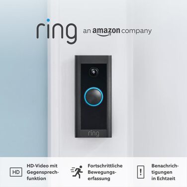 Відеодзвінок Ring з камерою для дверей, 1080p HD, нічне бачення, провідне підключення, сумісний з Alexa