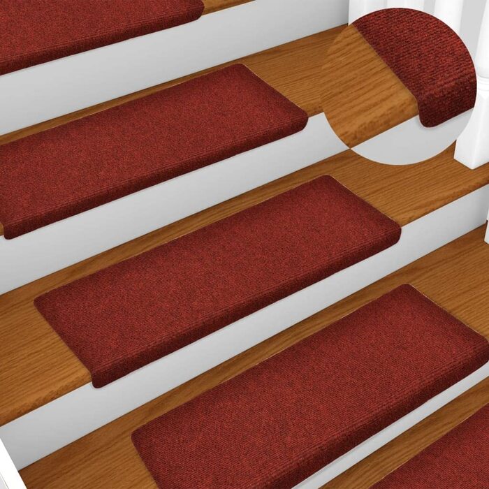 Комплект килимків для сходів vidaXL, 10 шт., бордові, 65x21x4 см, голкопробивний войлок, самоклеючі накладки для захисту сходинок