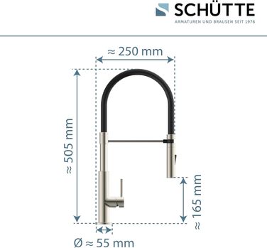 Змішувач кухонний Schütte 23138 Design з висувним шлангом Soft Touch, поворотний на 360°, нержавіюча сталь/чорний
