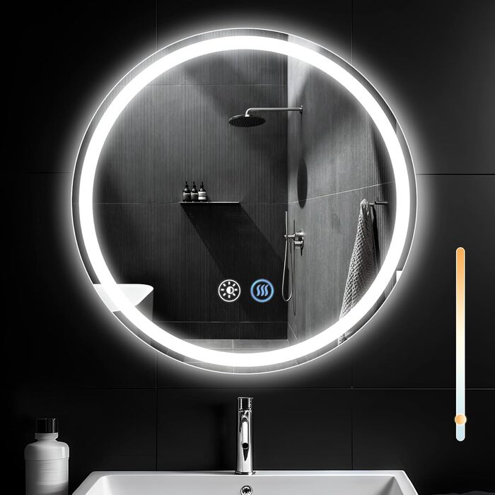 Дзеркало для ванної кімнати Mursche з підсвічуванням LED, 50x70 см, IP44, з сенсорним вимикачем та функцією запобігання запотіванню, регулювання яскравості 3000K-6500K