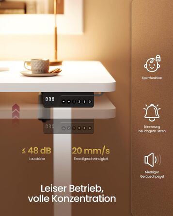 Регульований стіл VASAGLE для комп'ютера зі функцією пам'яті висоти, 80x50 см, білий