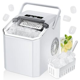 Льодогенератор Ice Cube Maker 12 кг/24 год, білий - швидке виробництво льоду (6-8 хв), 2 розміри кубиків льоду, самоочищення для дому, офісу, бару