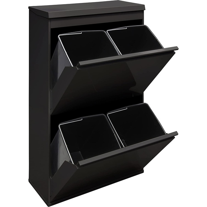 ARREGUI Top CR626-B Система сортування сміття з нержавіючої сталі з кришкою, 4-секційний кухонний смітник, знімні внутрішні відра з ручками, 4x17 л (68 л), чорний
