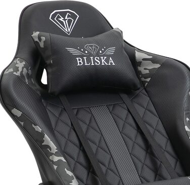 Ігрове крісло з підніжкою та ергономічними 4D-підлокітниками, у спортивному стилі, з регульованою спинкою і подушкою для підтримки спини, чорне/військово-сіре