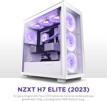 Ігровий корпус NZXT H7 Elite 2023 ATX, білий, скло, USB-C, RGB вентилятори, готовий до водяного охолодження