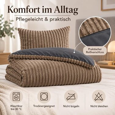 Комплект постільної білизни Leonado Vicenti Cashmere-Touch Teddy Plüsch, 2-частинний, 135x200 см, теплий зимовий фліс Coral Fleece, ефект вельвету, двосторонній (Коричневий - Антрацит)