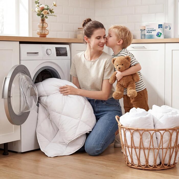 Комплект всесезонних ковдр WAVVE 200x220 см, 2 частини (літня 150 г/м² та цілорічна 300 г/м²), зимова ковдра 450 г/м², мікрофібра, біла
