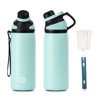 Спортивна термобутилка Fjbottle з нержавіючої сталі з магнітною кришкою, герметична пляшка для води 600 мл, BPA-free, для школи, фітнесу та дітей (Зелена)