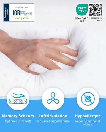 Подушка для шиї MATAR Quickdry: ортопедична піна Memory Foam, швидковисихаючий чохол, для сну на боку та спині, антрацит