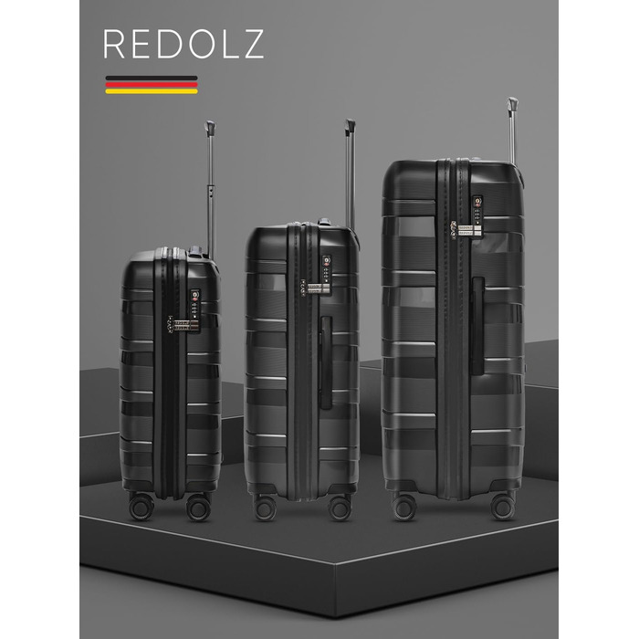 Набір валіз REDOLZ, 3 шт., поліпропілен, 4 колеса, TSA замок, для жінок і чоловіків
