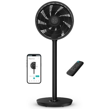 Duux Whisper Flex 2 Smart Вентилятор - Тихий (13 дБ), Нічний режим, Таймер, Регульована висота (54-92 см), Енергоефективний, Керування через App та Пульт - Чорний