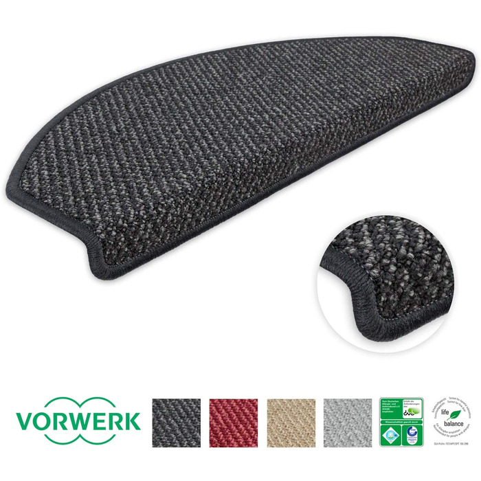Набір напівкруглих килимків для сходів Kettelservice-Metzker Vorwerk Lord, антрацит, 14 шт.