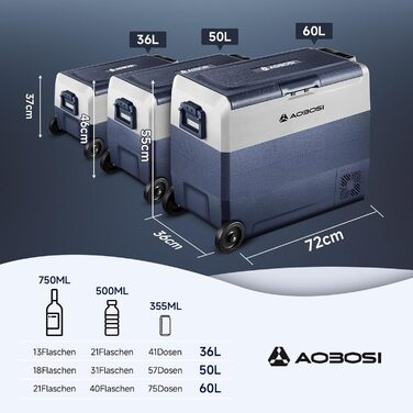 Автомобільний компресорний холодильник AAOBOSI 50л з Wi-Fi, 12/24V/220V, -20°C для авто, кемпінгу, вантажівок, з двома зонами охолодження
