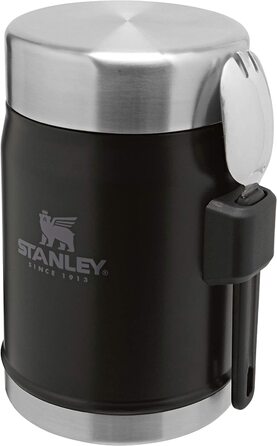Термос для їжі Stanley Classic Legendary 400 мл з ложкою-виделкою, нержавіюча сталь, тримає тепло/холод 7 годин, BPA-free, чорний матовий, для їжі, для обіду, термобокс, придатний для миття в посудомийці