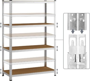 Стелаж металевий Monzana 170x75x30 см, 280 кг, 4 полиці з МДФ, для складу, гаража, майстерні, сріблястий