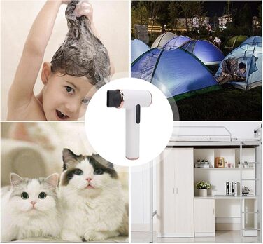 Портативний акумуляторний фен Bewinner Pro 200W, 3 швидкості та 3 температури, бездротовий фен для волосся з цифровим дисплеєм, для жінок, для подорожей та кемпінгу, білий