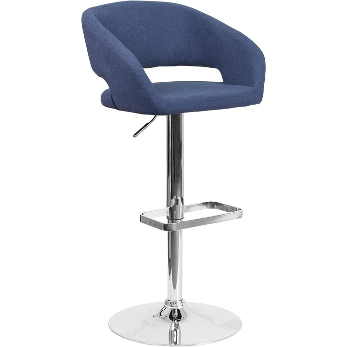 Барний стілець Flash Furniture Erik, синій текстиль, хром, регульована висота, зручна спинка та підніжка