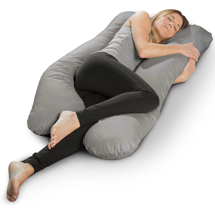 Подушка для вагітних Sleepling, подушка для сну на боці, Body Pillow U-подібної форми, сірий, 140 x 75 x 20 см, мікрофібра, знімний чохол, Ökotex, Made in EU