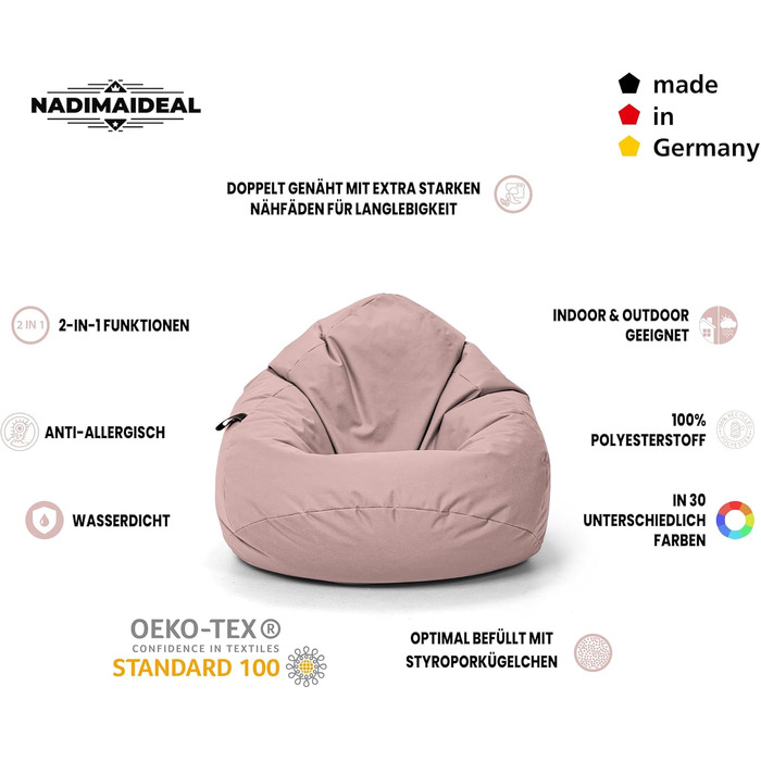 Мішок для сидіння Sitzsack Tropfenform Kastanie рожевий, XL (77 см) – для дітей та дорослих, EPS наповнювач, для дому та вулиці, геймерський пуф