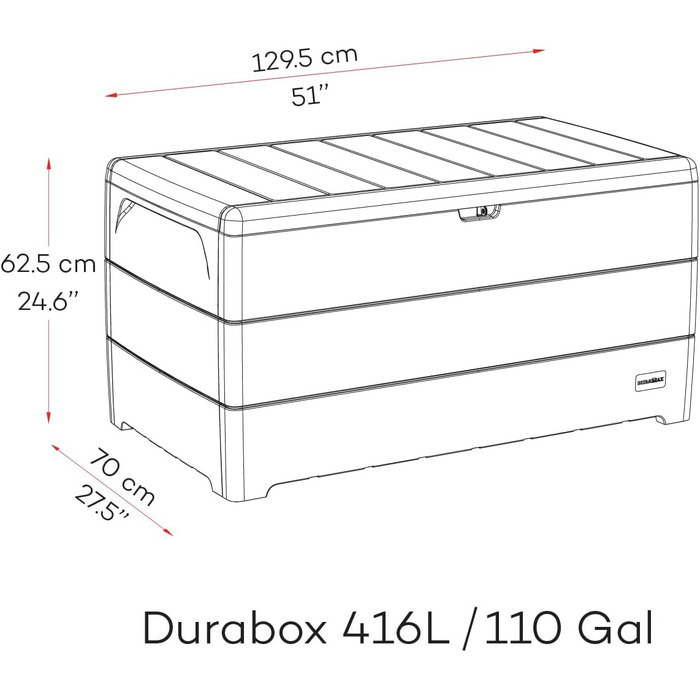 Ящик для зберігання садових меблів Duramax Cedargrain 71 галон (269 л) з колесами, пластиковий, колір тепле сіро-бежеве