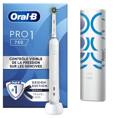 Електрична зубна щітка Oral-B Pro 1 750 від Braun, біла (1 насадка, дорожній футляр)