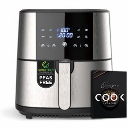Аерофритюрниця MasterPRO ROCKET 600 на 6 л, 1800 Вт з керамічним покриттям CERATECH, LED-дисплеєм та регулятором температури 80-200°C, корпус із нержавіючої сталі