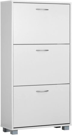 Шафа для взуття Casaria® на 18 пар, 115x60x25 см, 3 дверцята, дерево бук, білий колір, з блокуванням від перекидання