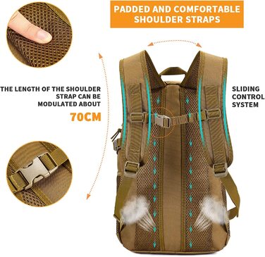 Тактичний рюкзак HUNTVP 20 л водостійкий Molle для спорту, школи, ноутбука, міський, військовий, коричневий