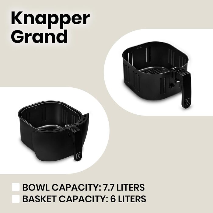 Фритюрниця-гриль ZEEGMA Knapper Grand 1800 Вт, 6 л, аерофритюрниця без олії, 9 програм, швидкий нагрів, сенсорне LCD, енергоефективна, чорна