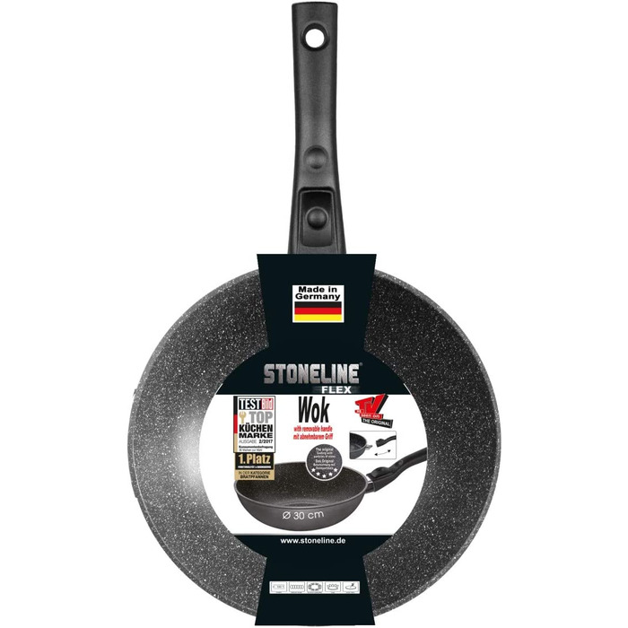 Wok STONELINE Flex 30 см з антипригарним покриттям, знімна ручка, для індукції, без олії, з кам'яними частинками, вироблено в Німеччині