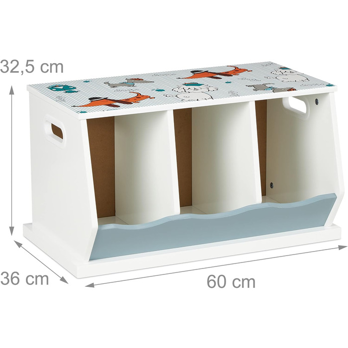 Дитяча книжкова полиця Relaxdays з малюнком собаки, 3 відділення, 32,5x60x36 см, для дівчаток і хлопчиків, МДФ, яскрава