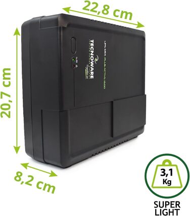 UPS Tecnoware ERA PLUS DC: Джерело безперебійного живлення для Wi-Fi та відеоспостереження, Powerbank 8800mAh, POE 24V/48V, захист від перепадів напруги та відключень до 240 хв