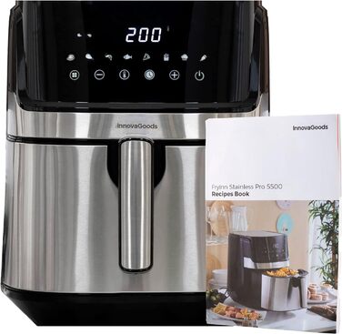 Аерофритюрниця InnovaGoods 5,5 л, 1700 Вт, 8 програм, сенсорний екран, 100 рецептів, таймер, 360° циркуляція повітря, для 4-6 осіб