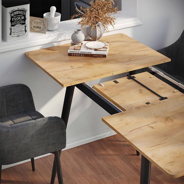 Розкладний стіл Vicco Esstisch Beaver, 80x70 см, золото-дубовий/чорний, 120-160x75x80 см