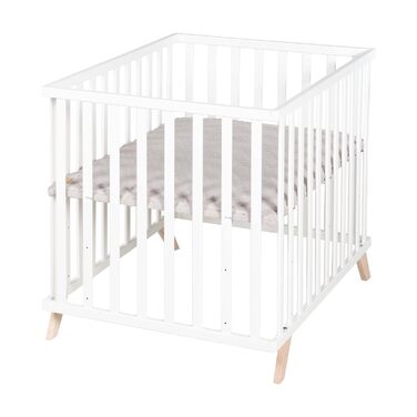 Дитячий манеж roba 75x100 см, з матрацом, сірий, дерев'яний, 3-рівневе регулювання, сертифікати GOTS та Oeko-Tex 100