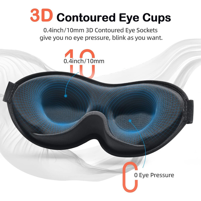 INNELO 3D маска для сну для чоловіків і жінок, чорна, з ергономічною формою, глибокими очними поглибленнями, підвищеним носовим упором, повне блокування світла, меморі фоам, дихаюча, для подорожей