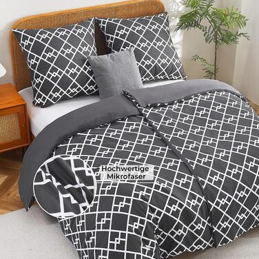 Комплект постільної білизни Softan з мікрофібри, 3-дільний, 220x240 см, бежево-білий з геометричним візерунком (антрацит), подушка 80x80 см