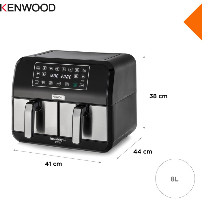 Аерофритюрниця з двома чашами Kenwood kHealthy Fry HFM20.000MB, 8л (2x4л), 8 програм, Dual Cook & Sync Finish, сенсорний дисплей, антипригарне покриття