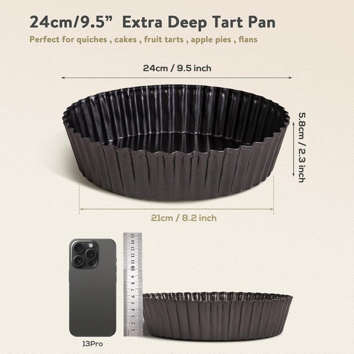 Форма для випічки тарталеток/кіша Tarteform 24 см з високим бортиком, антипригарна, кругла, з хвилястим краєм, сталь, темно-сіра