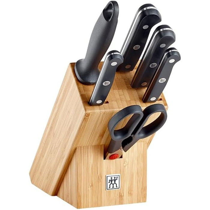 Набір ножів ZWILLING Gourmet, 7 предметів: ножі, мусат, кухонні ножиці, блок, нержавіюча сталь, ергономічна пластикова ручка, чорний, вироблено в Німеччині