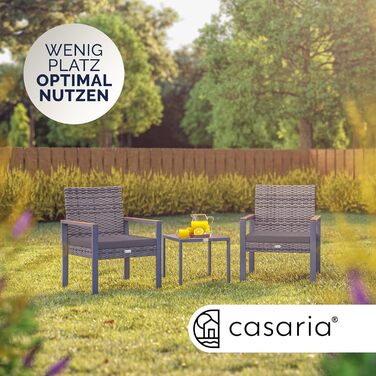 Набір садових меблів Casaria® з ротангу та акації для балкона та тераси: 2 крісла, стіл, подушки, стійкий до погодних умов, сірий колір