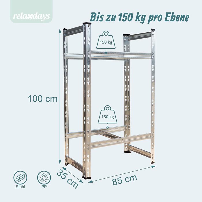 Стелаж для шин Relaxdays на 4–6 коліс, сталевий, 100 x 85 x 35 см, навантаження 150 кг на полицю, сріблястий