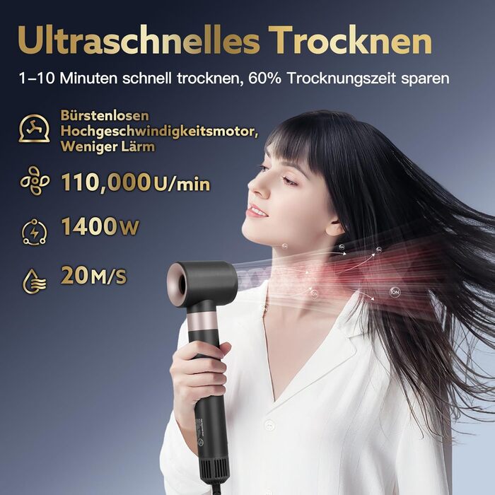 Фен-стайлер 3-в-1 webeauty з іонізацією, 110 000 об/хв, 20 м/с, 200 млн іонів, для сушіння та завивки волосся, рожевий