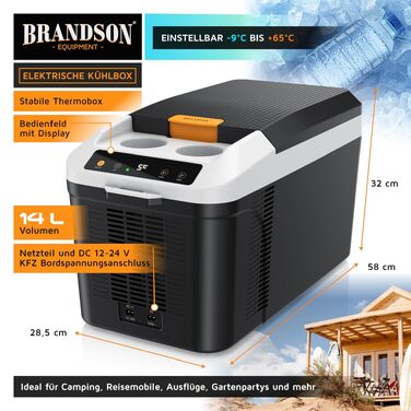 Електричний автохолодильник Brandson 10L (Cool Grey) – термобокс з функціями охолодження та підігріву (до 65°C), 230V/12V