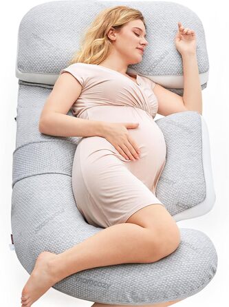 Подушка для вагітних Momcozy G-подібна з від'єднуваним клином, повнорозмірна ортопедична підтримка тіла, з дихаючим чохлом, сіра