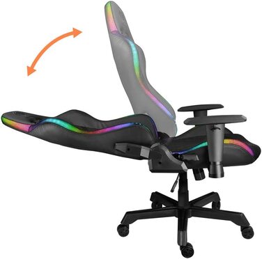 Ігрове крісло Deltaco Gaming DC410 з LED-підсвіткою, екошкіра, RGB освітлення, ергономічне, з подушками для попереку та шиї, чорне