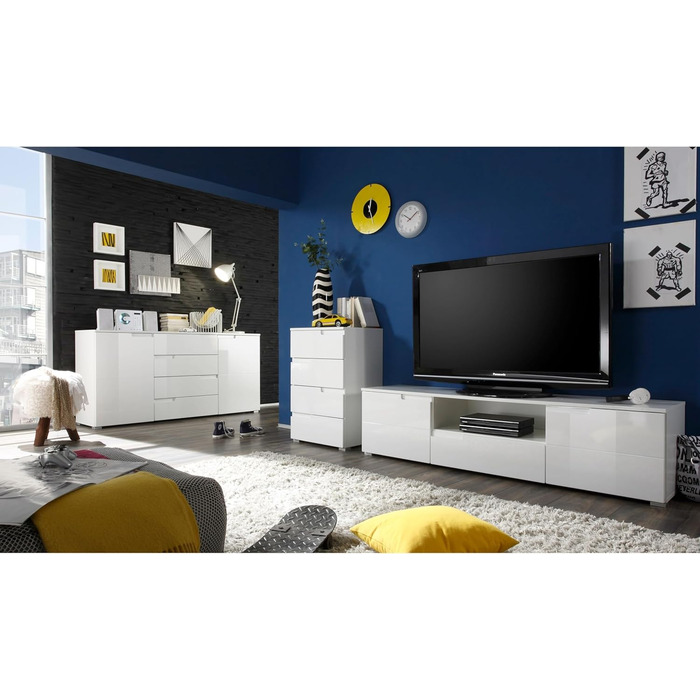 Комод Stella Trading SPICE, білий глянець, сучасний, 50x80x40 см, з великим місцем для зберігання, для вітальні