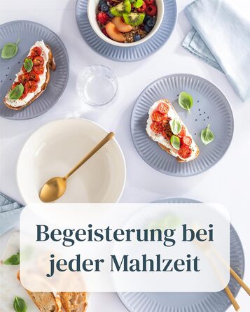Набір посуду Steingut Hygge 24 елементи (6 осіб), сіро-блакитний колір, преміум якість, комплект посуду для сервірування столу