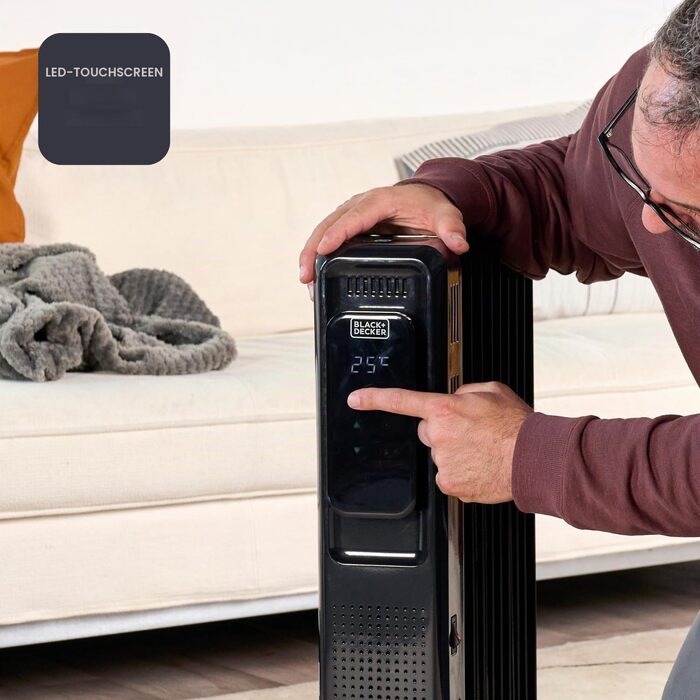Масляний радіатор BLACK+DECKER BXRA2300E, 2000 Вт, 9 секцій, з регульованим термостатом та захистом від перегріву, чорний