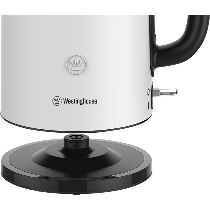 Електрочайник Westinghouse Basic 2200 Вт, 1,7 л, нержавіюча сталь, індикатор рівня води, фільтр від накипу, автостоп, білий
